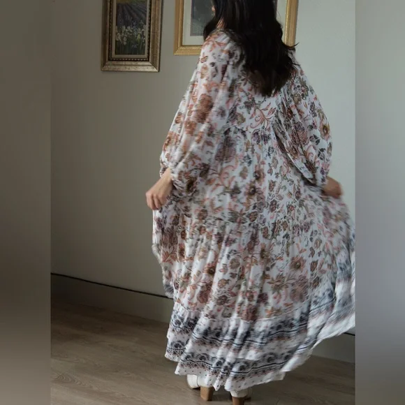 Anthropologie V-Neck Long-Sleeve Floral Tiered Maxi Dress - Picture 5 of 6